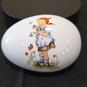 Sister Berta HUMMEL Egg Lidded Jewelry Box SCHMID W GERMANY GIRL PICKING FLOWERS